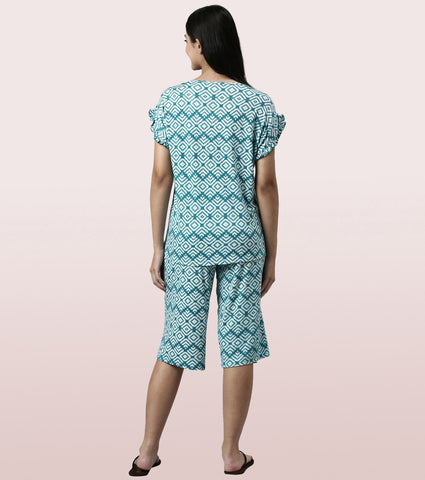 Home Shant Set | Viscose Printed Ruffled Trim Tee And Shant Set