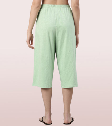 Enamor High Rise Basic Culottes For Women | Breathable Cotton Slub Jersey Culottes | Fern Green