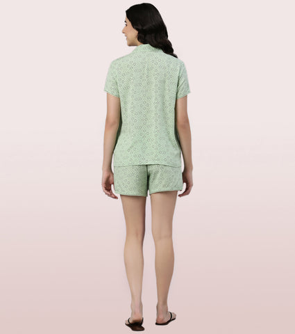 Slounge Shorts Set | Modal Woven Printed Shirt And Shorts Set - EC13