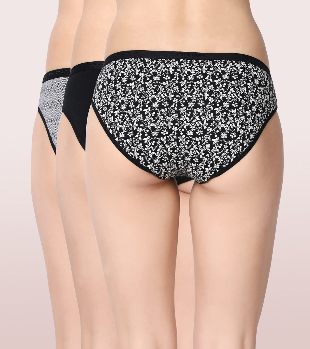 Low Waist Bikini Cotton Panty - Pack Of 3- Colors And Print May Vary –  Enamor