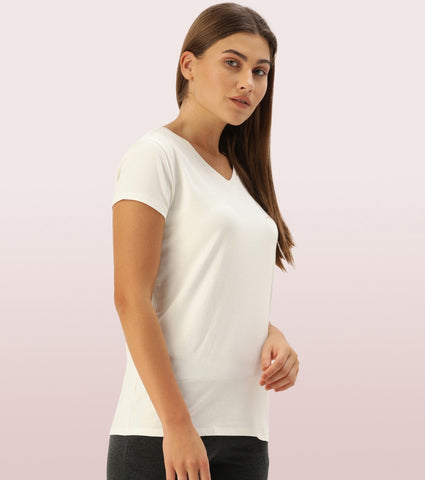 Basic ‘V’ Tee | Short Sleeve ‘V’ Neck Basic Stretch Cotton Tee