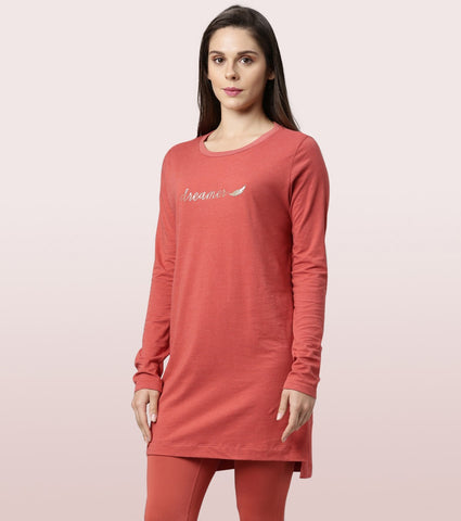 Tunic Tee – Solid | Long Sleeve Tunic Tee With Side Slit & Mindful Graphic