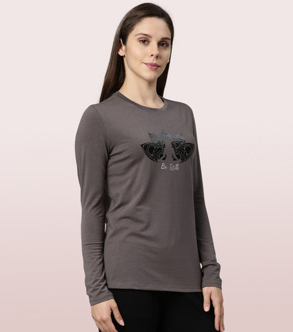 Long Sleeve Basic Crew Tee – Graphic Print | Crew Neck Basic Stretch Cotton Tee