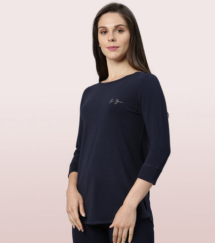 Long Tee - Solid | ¾ Sleeve Boat Neck Lounge Tee With Mindful Graphic