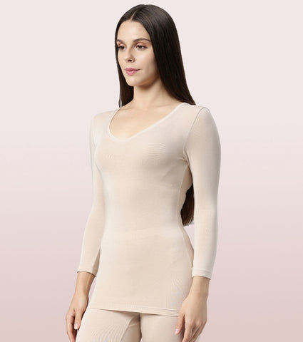 Thermals V-Neck 3/4th Sleeve Top With Sweat Wicking And Antimicrobial Finish