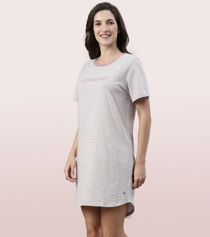 Basic Dress | Cotton Slounge Mini Dress With Chest Graphic
