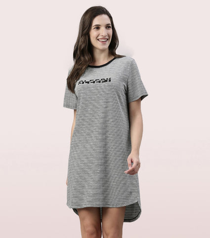 Basic Dress | Cotton Slounge Mini Dress With Chest Graphic