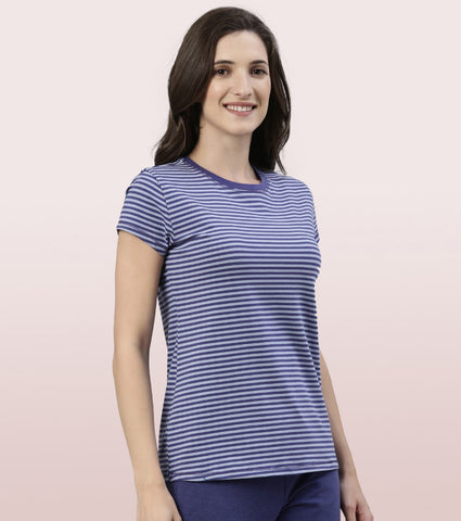 Basic Crew Tee – Striped | Short Sleeve Crew Neck Stretch Cotton Tee