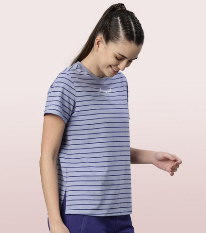 Active Cotton Tee -Stripes | Yarn Dyed Stripe Short Sleeve Anti-Odour Cotton Tee With Graphic