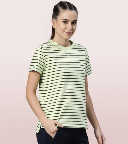 Active Cotton Tee -Stripes | Yarn Dyed Stripe Short Sleeve Anti-Odour Cotton Tee With Graphic