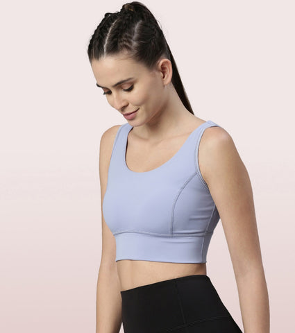 Longline Sports Bra – Solid | Scoop Neck Line High Impact Dry Fit Sports Bra Held-in Fit