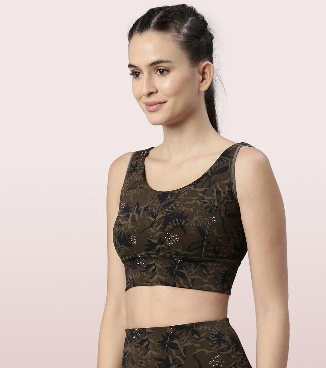 Longline Sports Bra – Printed | Scoop Neck Medium Impact Dry Fit Sports Bra