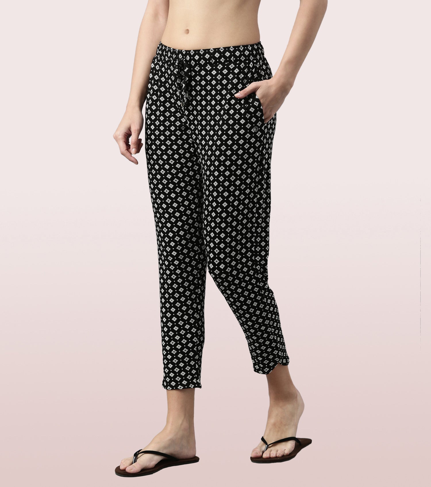 Shop-In Pants - Tapered Lounge Pants With Self Fabric Drawstring With Metal Ends