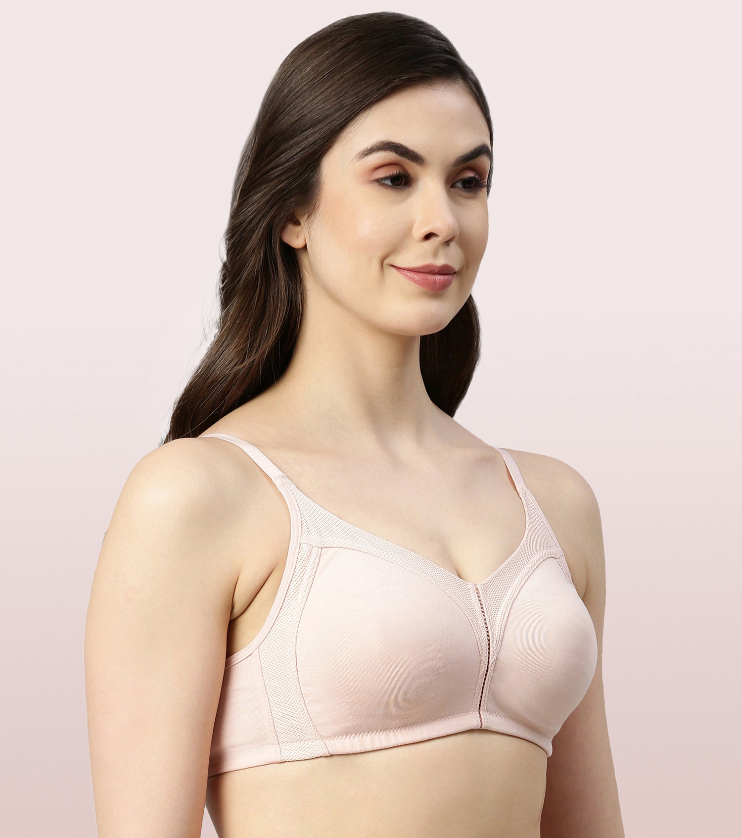 Enamor M-FrameJiggle Control Full Support Stretch Cotton Bra For Women - Non-Padded, Non-Wired Bra With Cooling Cotton Fabric | Pearl | AB75