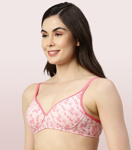 Enamor Perfect Coverage Supima Cotton T-Shirt Bra For Everyday Comfort - Padded, Non-Wired Bra & Medium Coverage Bra | A039 | Trailing Flora