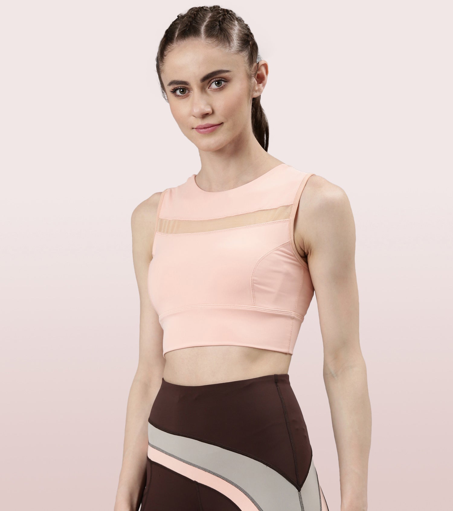 Racer Longline Sports Bra | Crew Neck Racer Back Dry Fit Long Sports Bra -  Soft Lilac / S