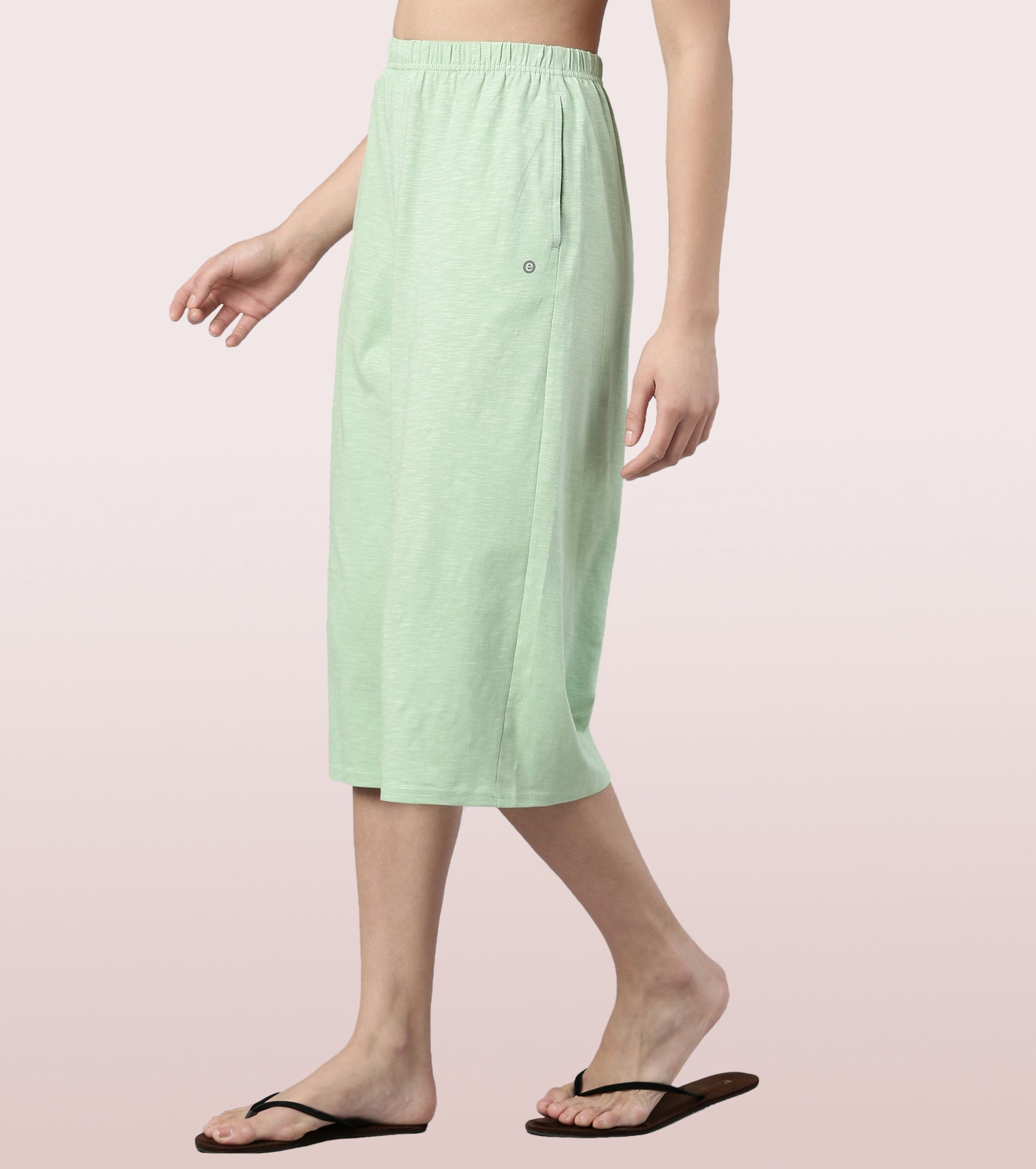 Enamor High Rise Basic Culottes For Women | Breathable Cotton Slub Jersey Culottes | Fern Green