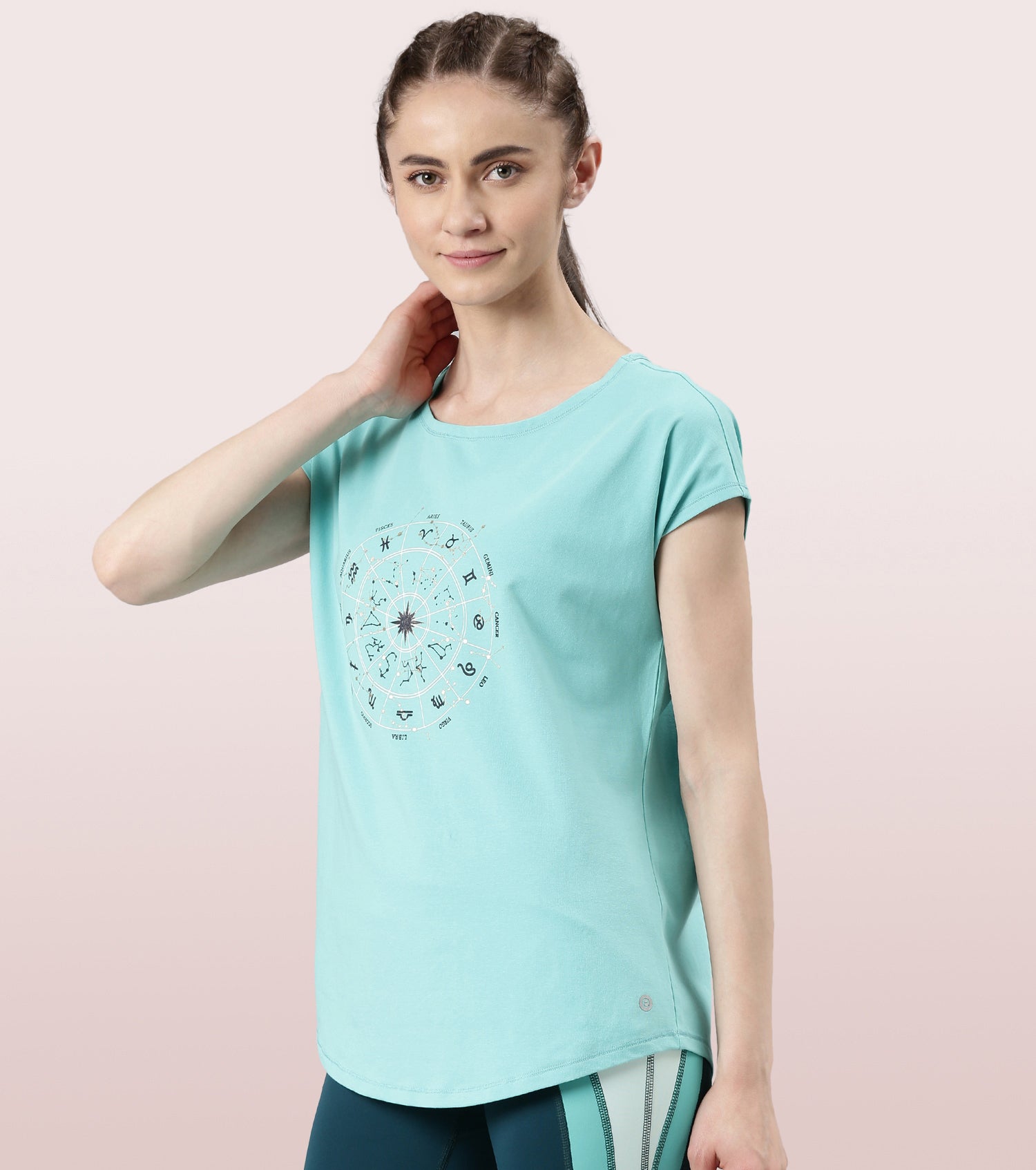 Enamor Meditate Anti-Odour Stretch Cotton Tee For Women | Graphic Printed Tee With Dolman Sleeve & Boat Neck Design | Candy Red Universe Graphic