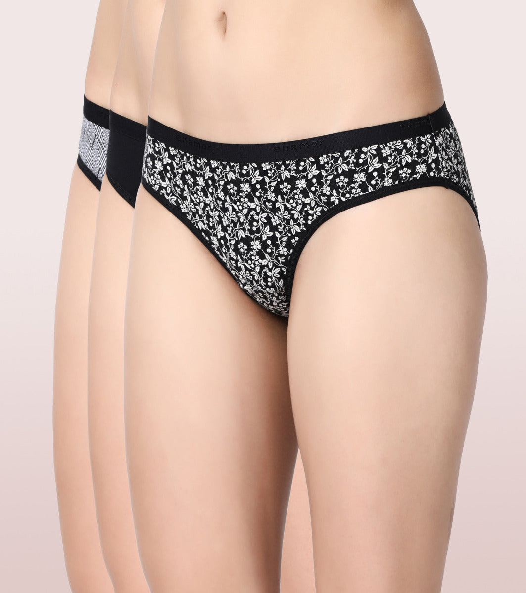 Low Waist Bikini Cotton Panty - Pack Of 3- Colors And Print May Vary