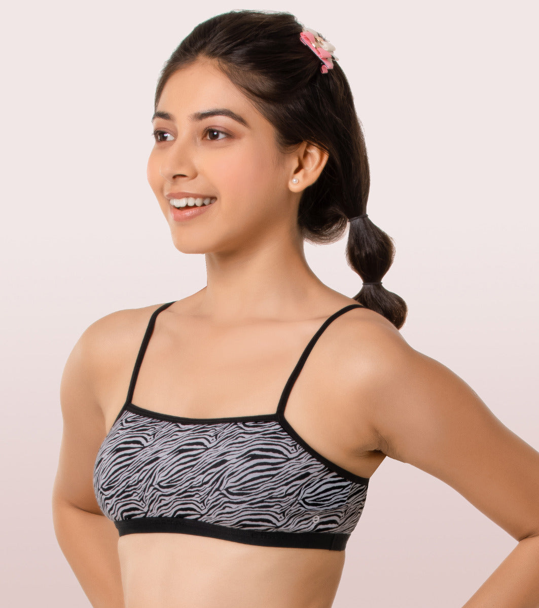 Trendy Fit Stretch Cotton Beginners Bra With Antimicrobial Finish - Pack of  2 - BLACK-ZEE STRIPES PRINT / XXS