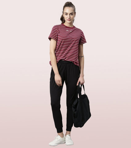 Active Cotton Tee -Stripes | Yarn Dyed Stripe Short Sleeve Anti-Odour Cotton Tee With Graphic