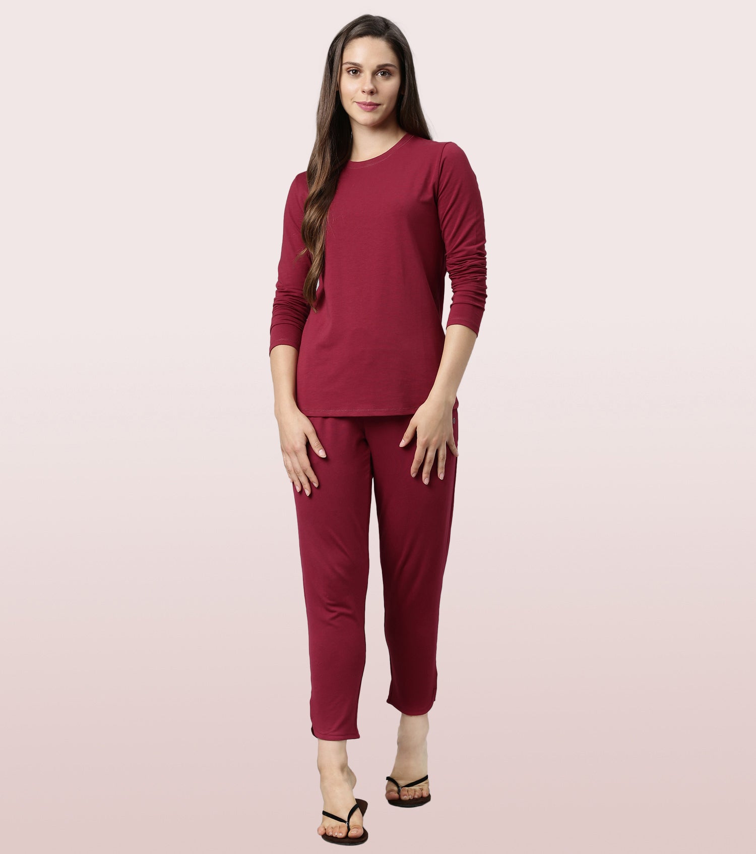 Long Sleeve Basic Crew Tee - Solid | Crew Neck Basic Stretch Cotton Tee