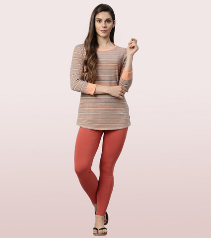 Long Tee – Striped | ¾ Sleeve Boat Neck Lounge Tee With Mindful Graphic
