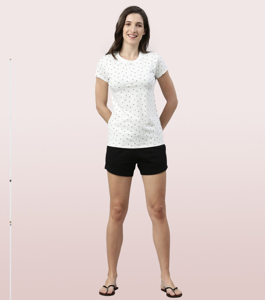 Basic Crew Tee – Printed | Short Sleeve Crew Neck Stretch Cotton Tee