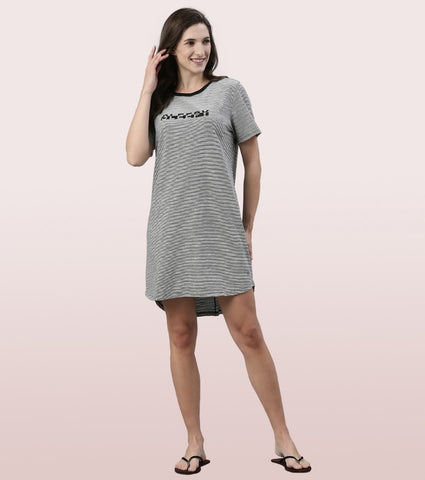 Basic Dress | Cotton Slounge Mini Dress With Chest Graphic