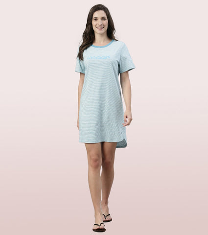 Basic Dress | Cotton Slounge Mini Dress With Chest Graphic