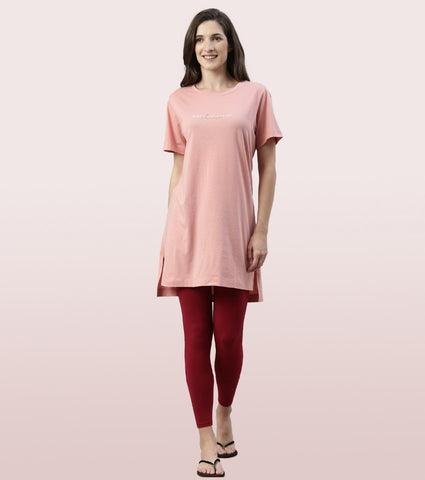 Tunic Tee – Solid | Short Sleeve Tunic Tee With Side Slit & Mindful Graphic