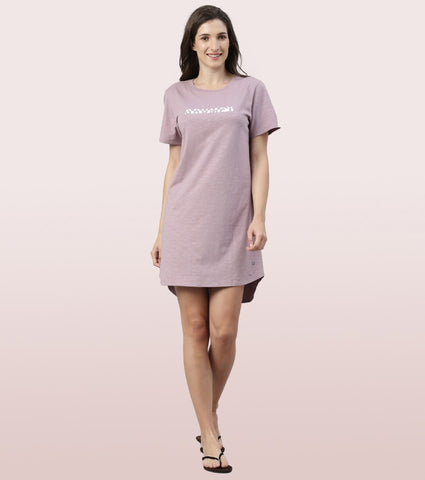 Basic Dress | Cotton Slounge Mini Dress With Chest Graphic