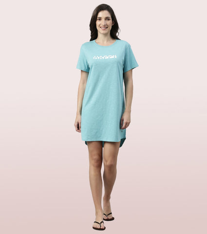 Basic Dress | Cotton Slounge Mini Dress With Chest Graphic