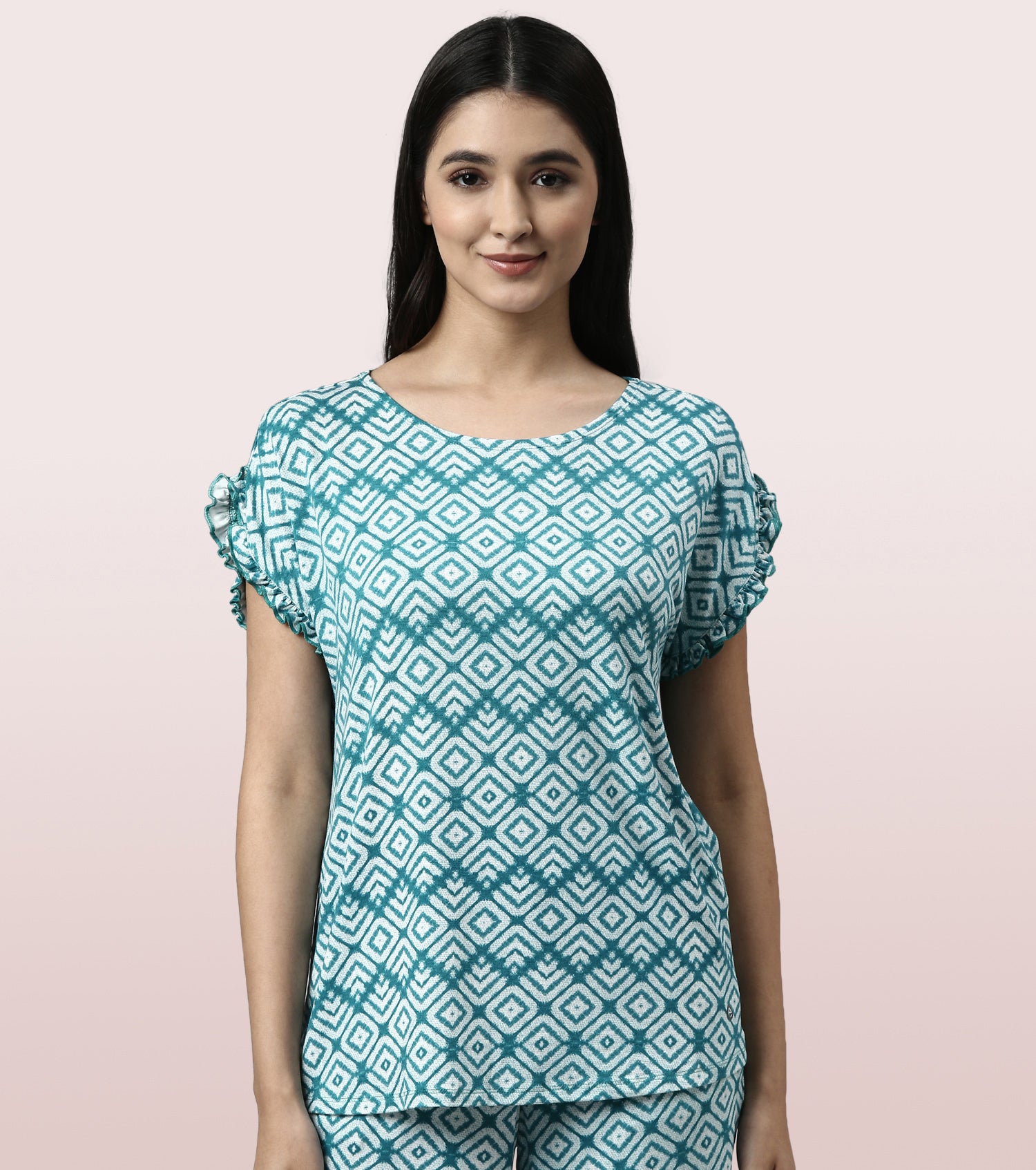 Home Shant Set | Viscose Printed Ruffled Trim Tee And Shant Set