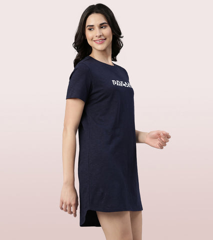 Basic Dress | Cotton Slounge Mini Dress With Chest Graphic