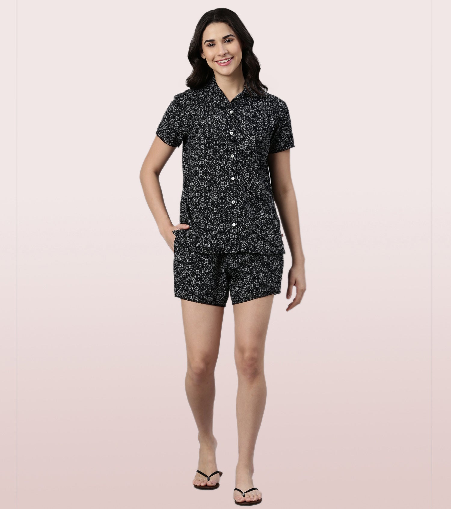 Slounge Shorts Set | Modal Woven Printed Shirt And Shorts Set - EC13