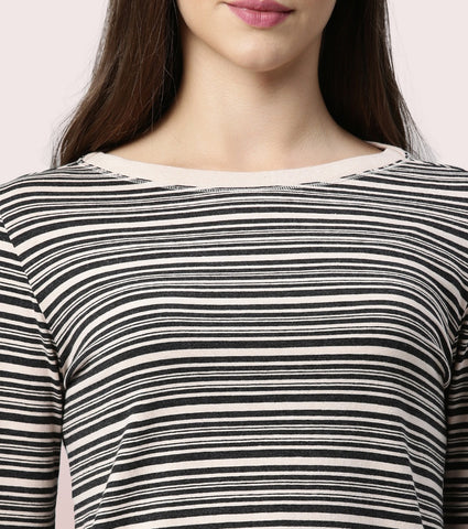 Long Tee – Striped | ¾ Sleeve Boat Neck Lounge Tee With Mindful Graphic