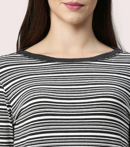 Long Tee – Striped | ¾ Sleeve Boat Neck Lounge Tee With Mindful Graphic