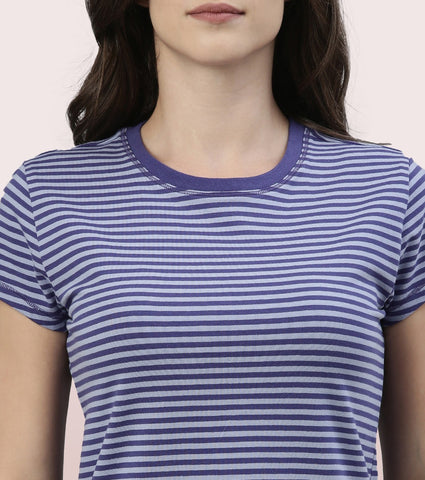 Basic Crew Tee – Striped | Short Sleeve Crew Neck Stretch Cotton Tee