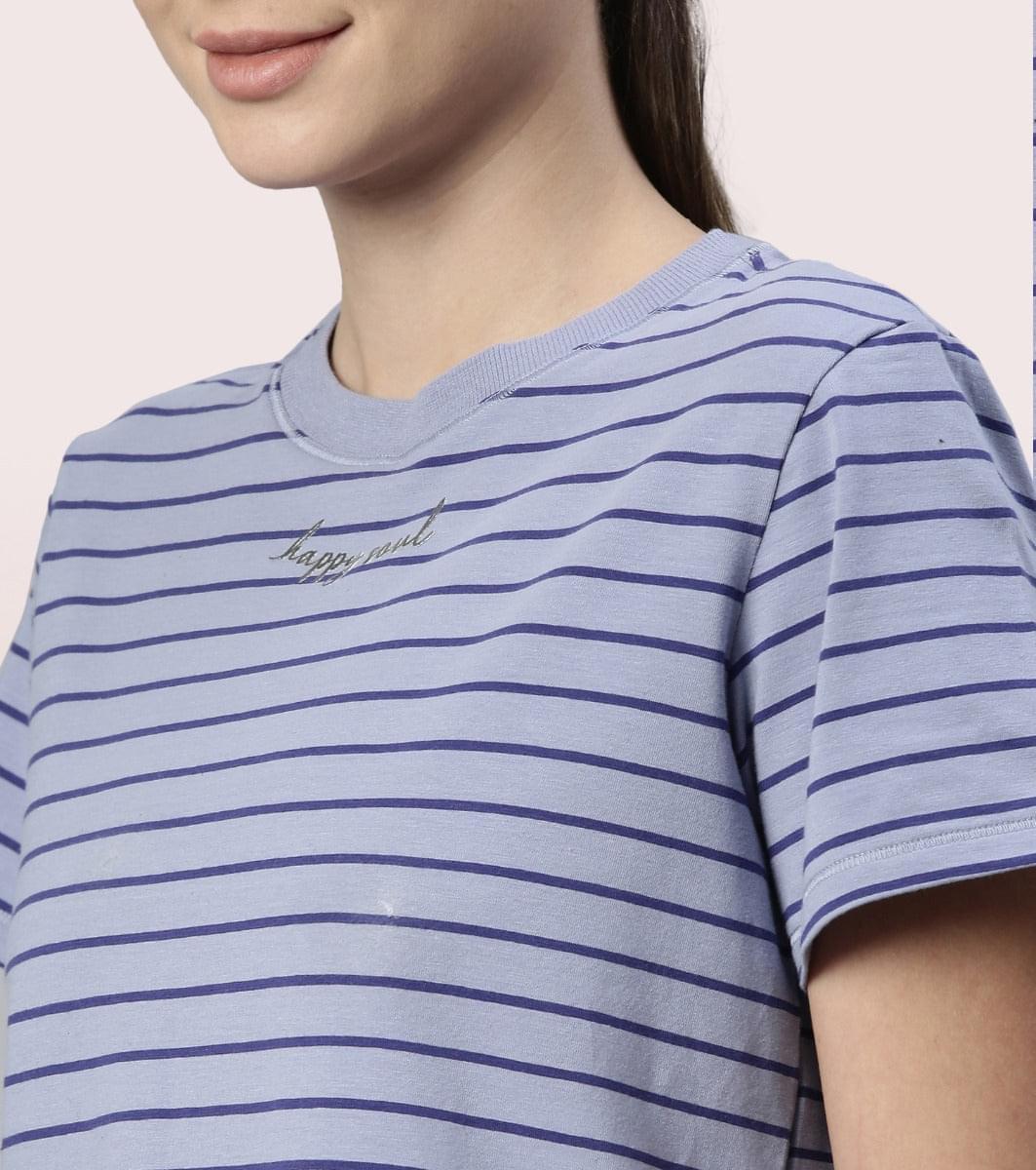 Active Cotton Tee -Stripes | Yarn Dyed Stripe Short Sleeve Anti-Odour Cotton Tee With Graphic