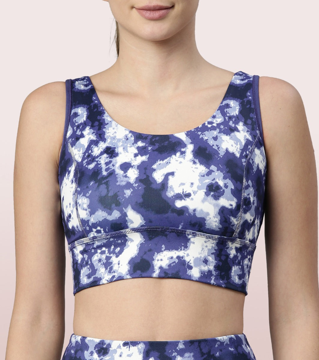 Longline Sports Bra – Printed  Scoop Neck Medium Impact Dry Fit