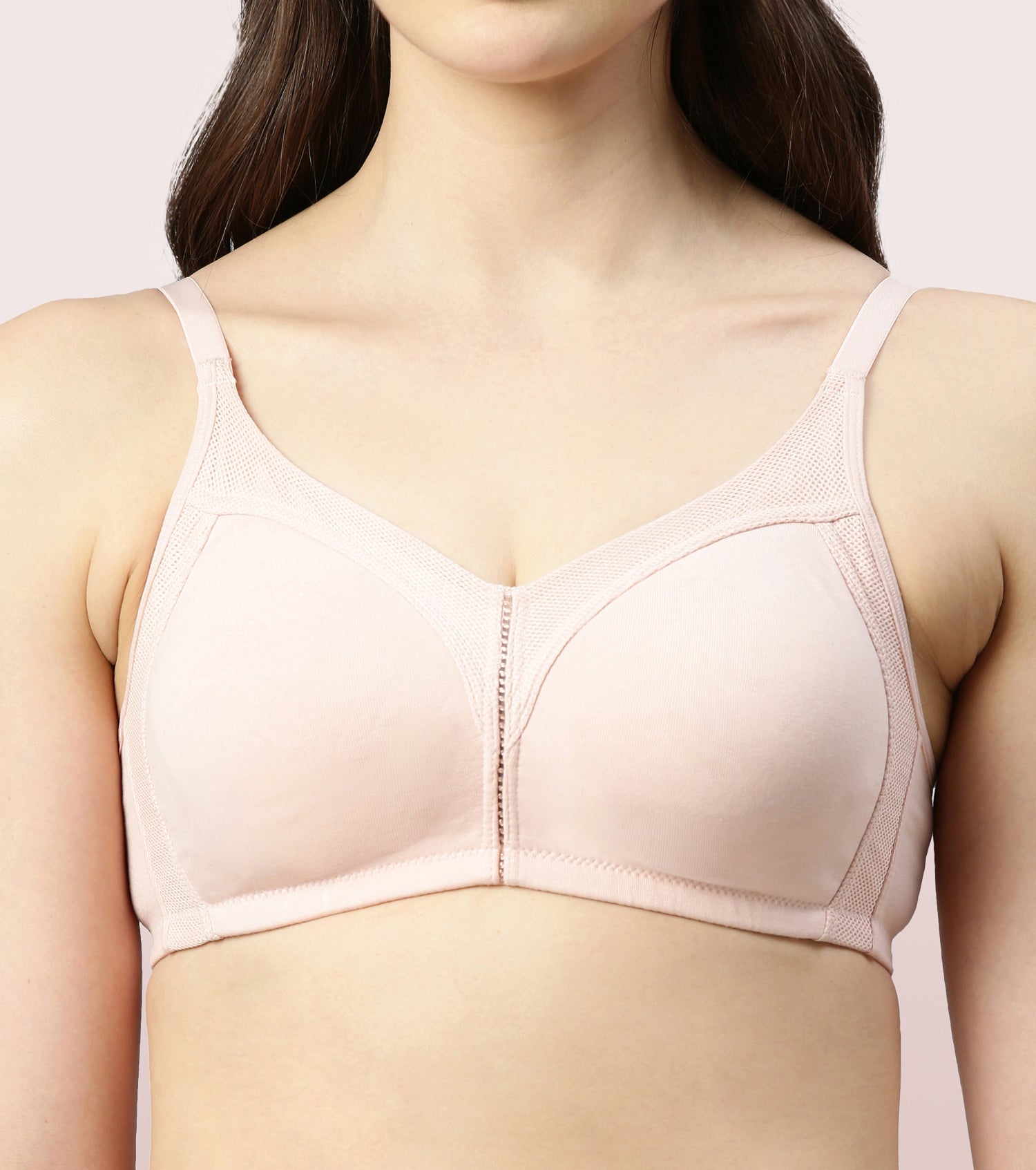 Enamor M-FrameJiggle Control Full Support Stretch Cotton Bra For Women - Non-Padded, Non-Wired Bra With Cooling Cotton Fabric | Pearl | AB75