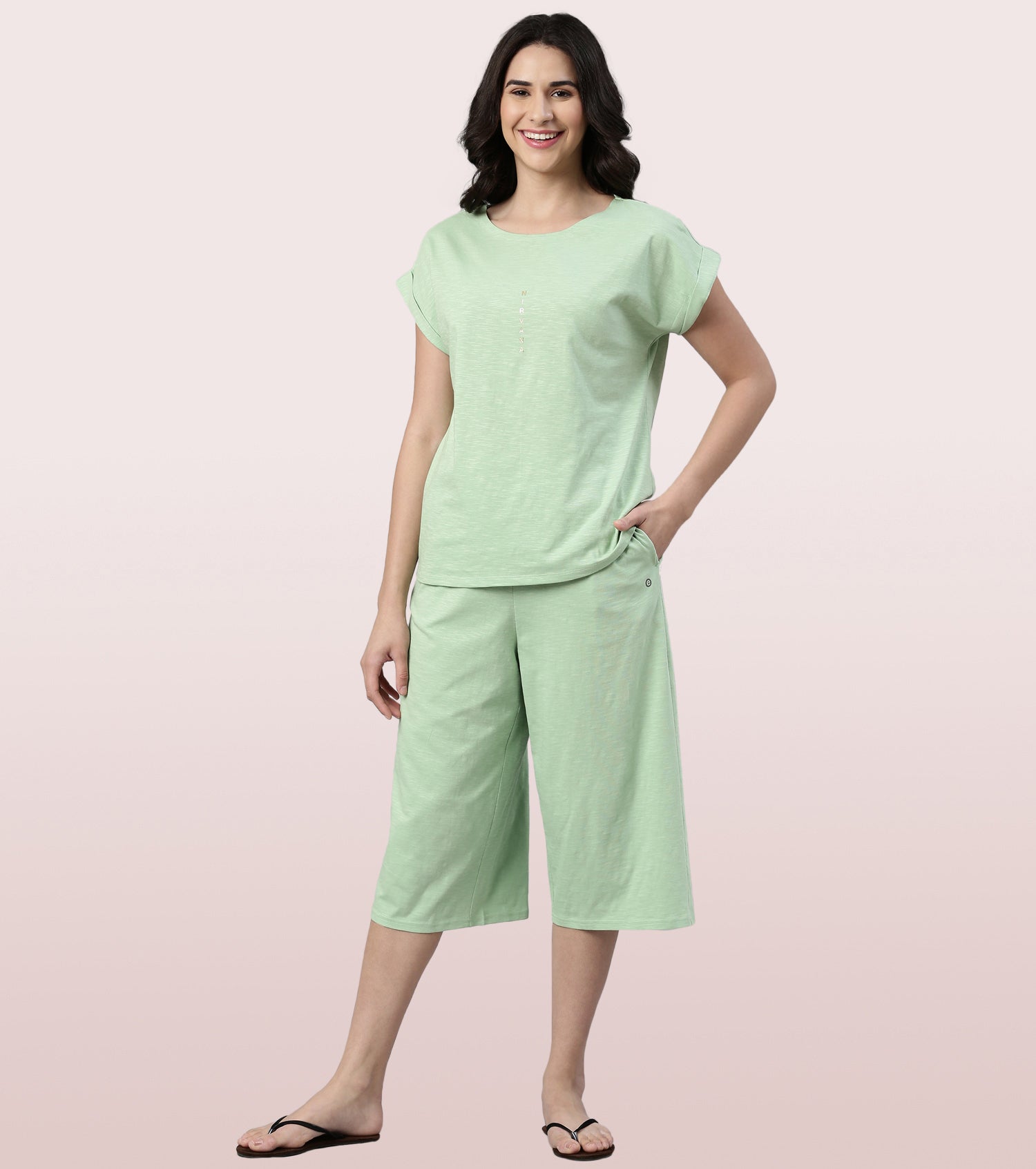 Enamor High Rise Basic Culottes For Women | Breathable Cotton Slub Jersey Culottes | Fern Green