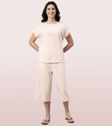 Enamor High Rise Basic Culottes For Women | Breathable Cotton Slub Jersey Culottes | Fern Green