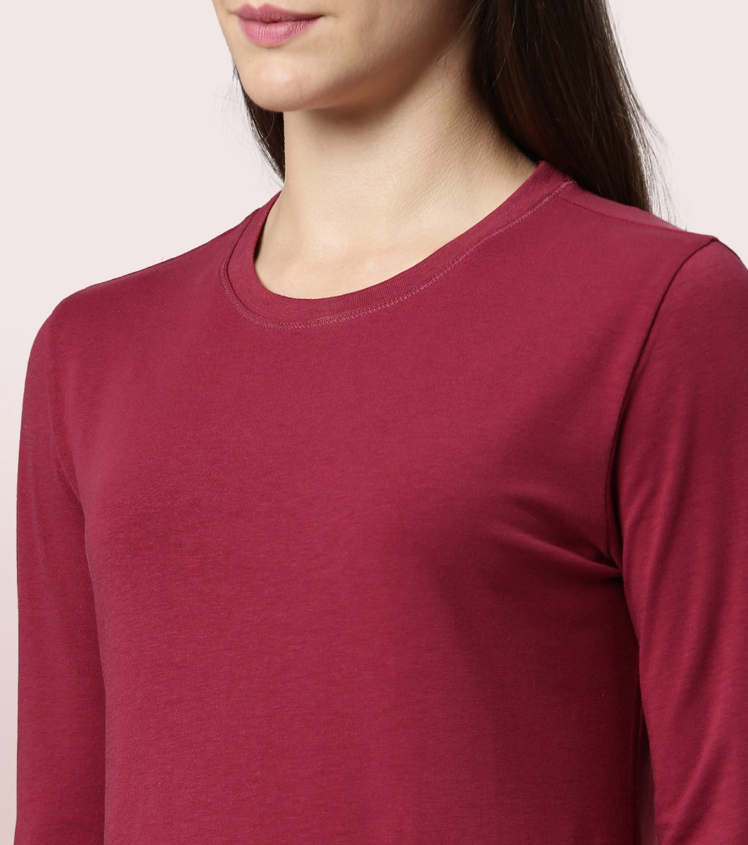 Long Sleeve Basic Crew Tee - Solid | Crew Neck Basic Stretch Cotton Tee