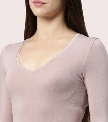 Thermals V-Neck 3/4th Sleeve Top With Sweat Wicking And Antimicrobial Finish