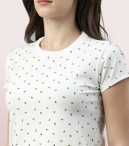 Basic Crew Tee – Printed | Short Sleeve Crew Neck Stretch Cotton Tee
