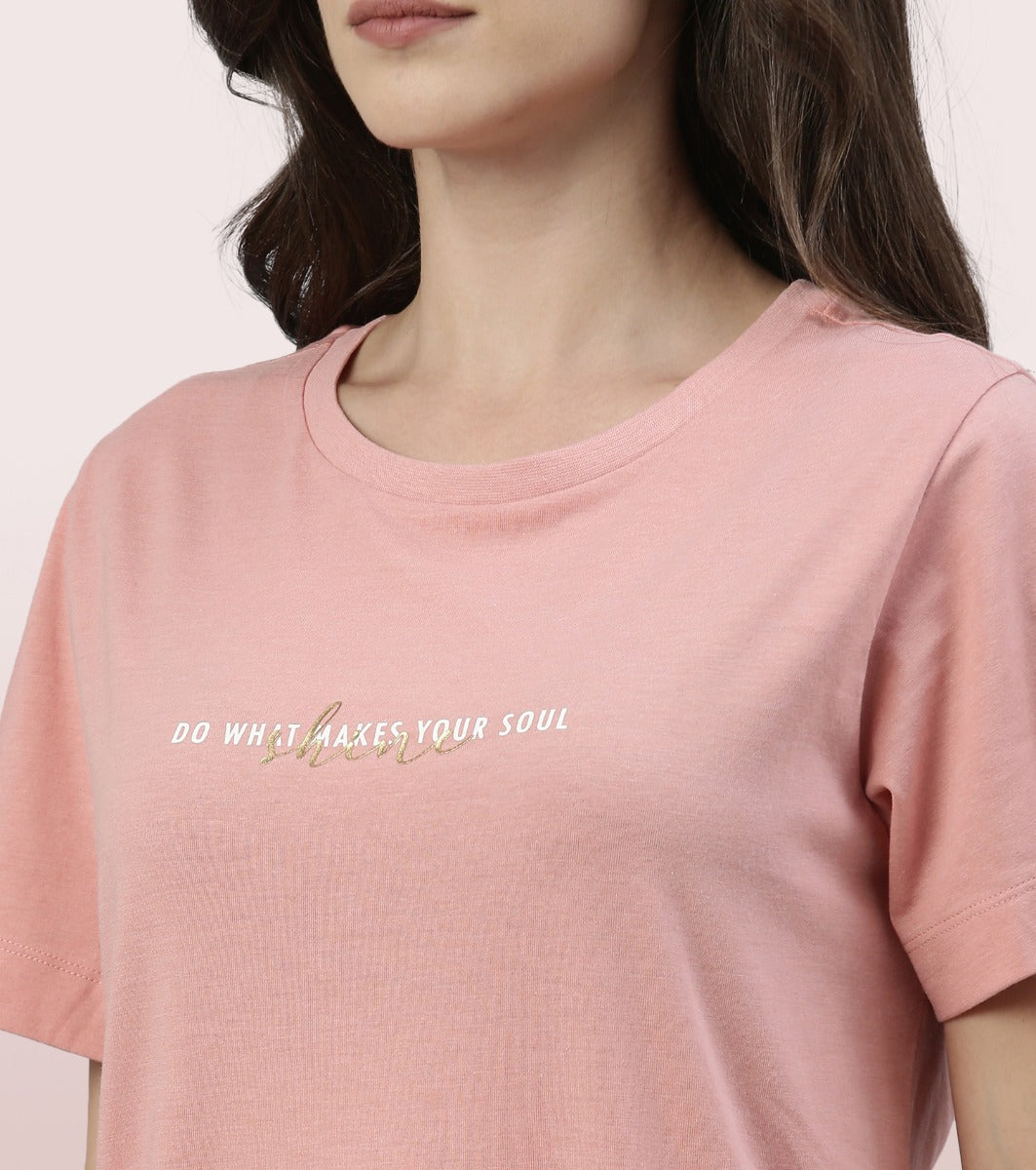 Tunic Tee – Solid | Short Sleeve Tunic Tee With Side Slit & Mindful Graphic