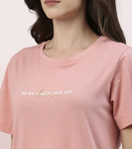 Tunic Tee – Solid | Short Sleeve Tunic Tee With Side Slit & Mindful Graphic