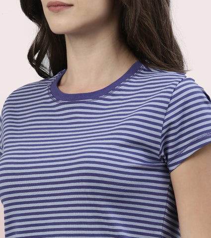 Basic Crew Tee – Striped | Short Sleeve Crew Neck Stretch Cotton Tee